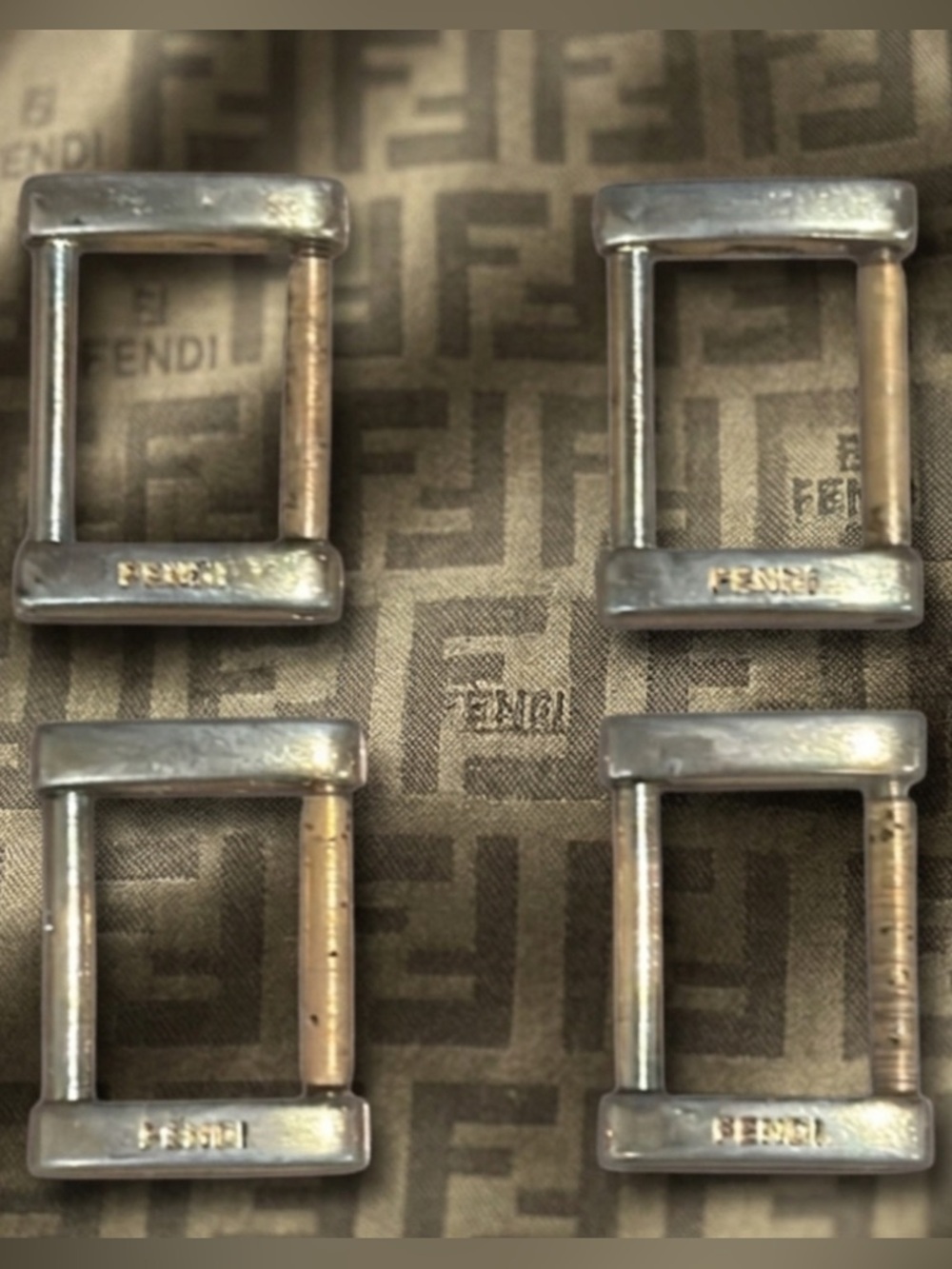 4 Authentic Fendi luxury designer signature vintage strap metal hardware